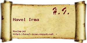 Havel Irma névjegykártya